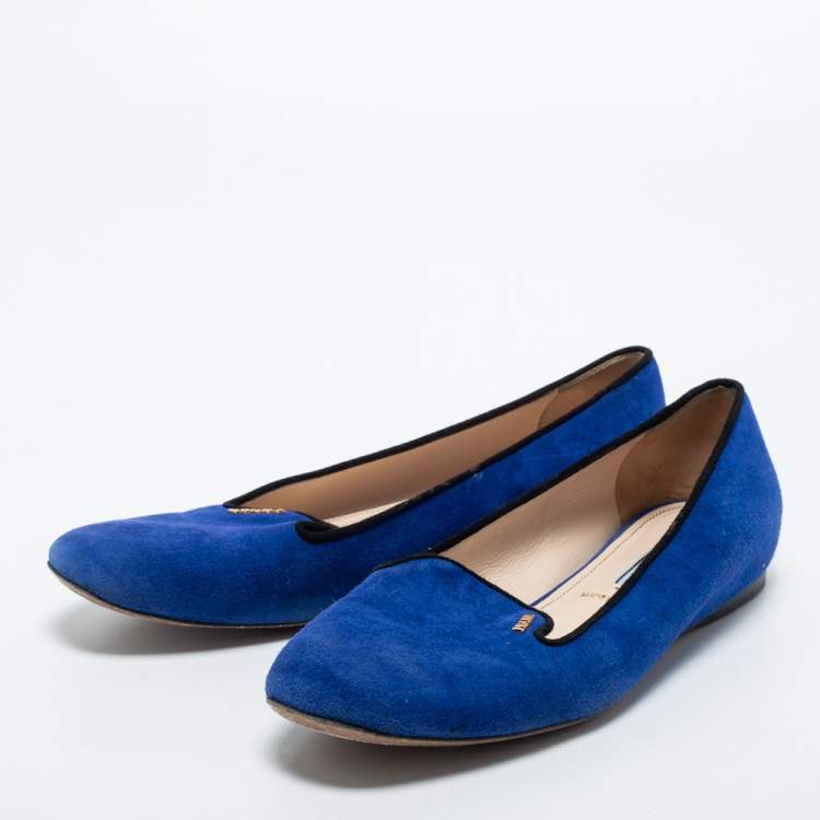 Pre Owned Prada Blue Suede Smoking Slippers Size 38.5