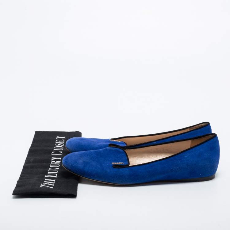 Pre Owned Prada Blue Suede Smoking Slippers Size 38.5