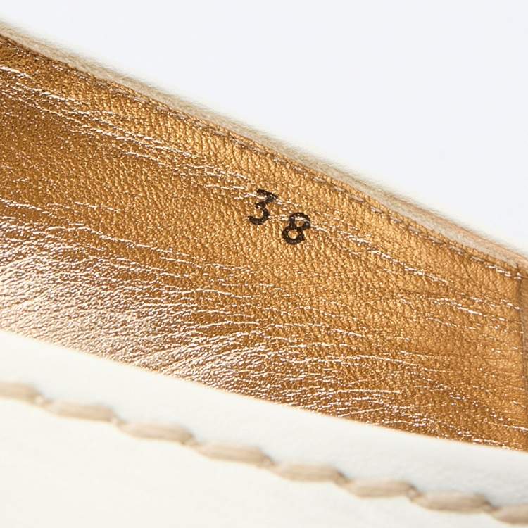 Pre Owned Prada Off White Leather Platform Espadrille Flats Size 38 