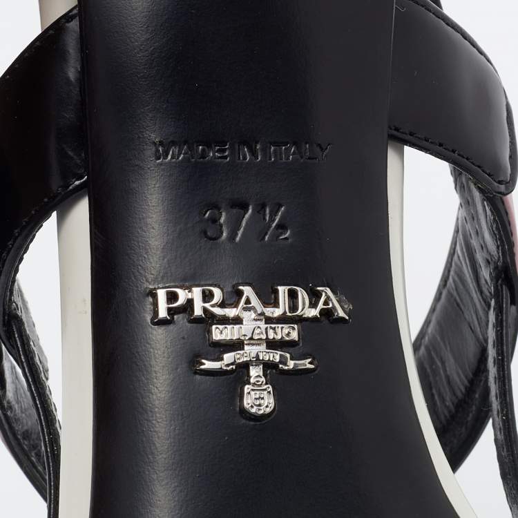Pre Owned Prada White/Black Leather and Rubber Slingback Pumps Size 37.5
