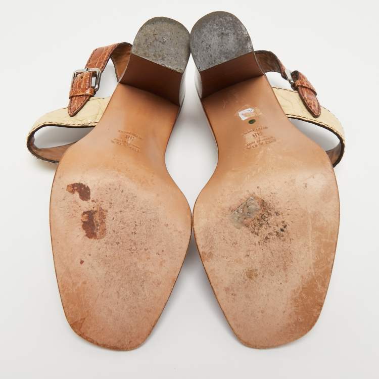 Pre Owned Prada Multicolour Croc Embossed Leather Ankle Strap Sandals Size 38