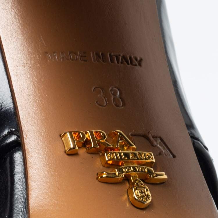 Pre Owned Prada Black Leather Criss Cross Block Heel Sandals Size 38