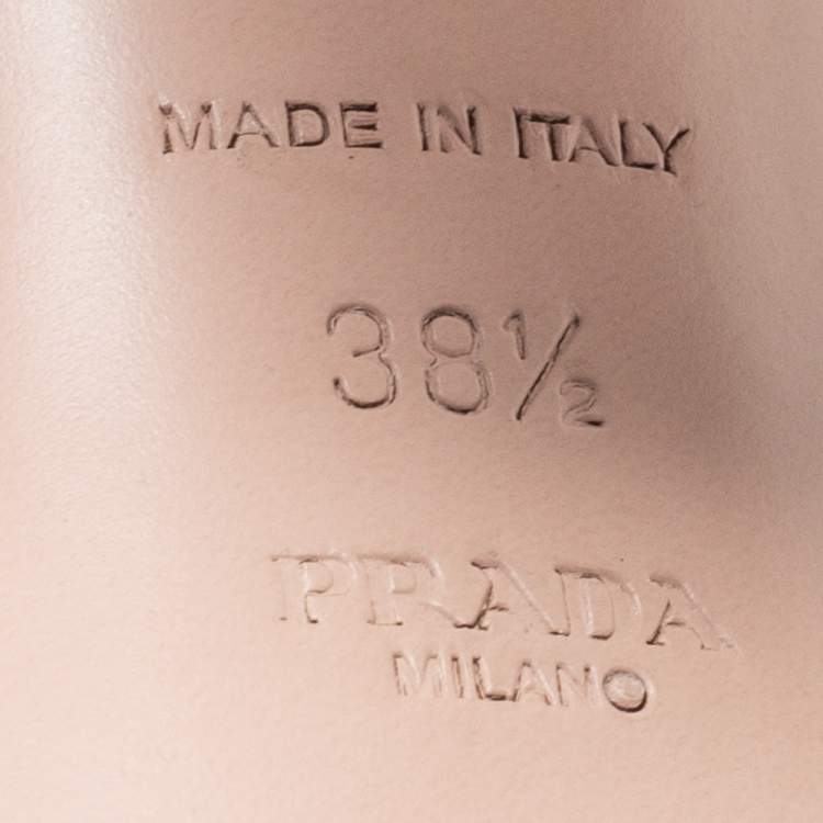 Pre Owned Prada White/Brown Patent Leather Block Heel Slingback Pumps Size 38.5