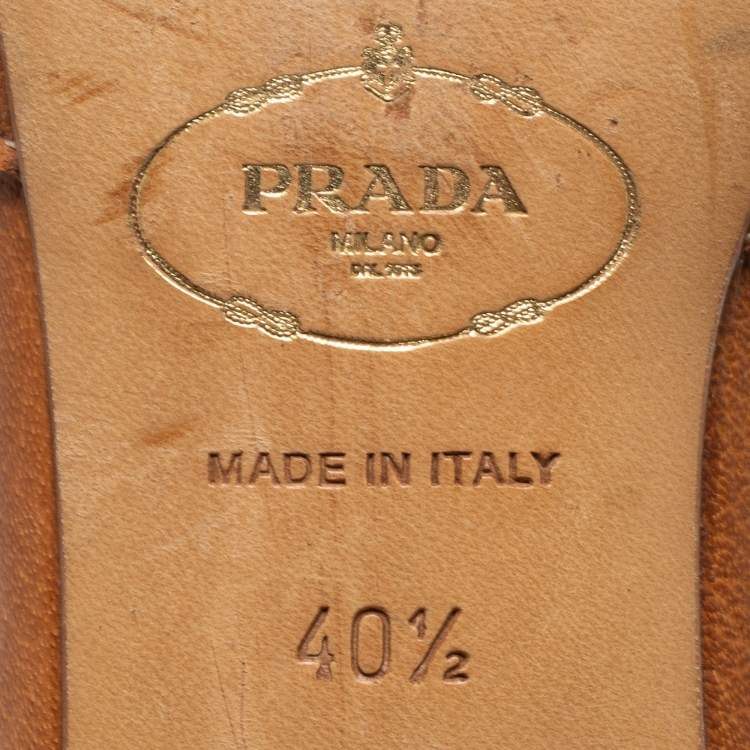Pre Owned Prada Brown Leather Embellished Slide Sandals Size 40.5