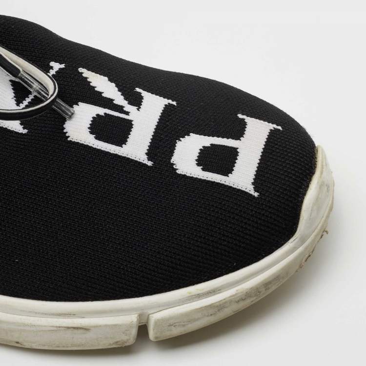 Pre Owned Prada Black XY Logo Knit Fabric Sock Sneakers Size 35