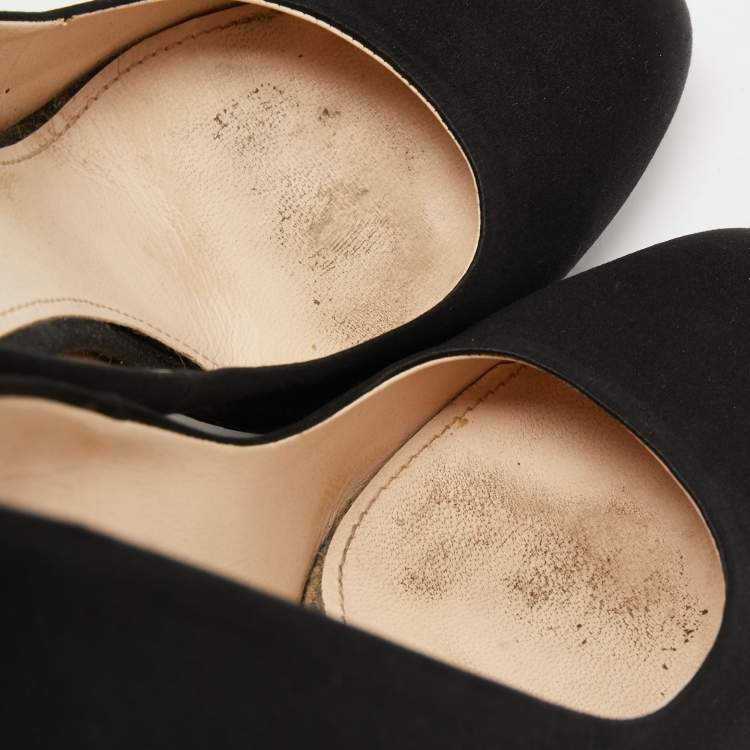 Pre Owned Prada Black Satin Round Toe Pumps Size 38.5