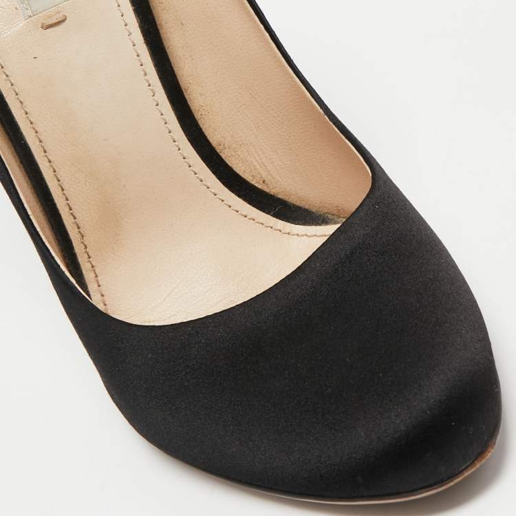 Pre Owned Prada Black Satin Round Toe Pumps Size 38.5