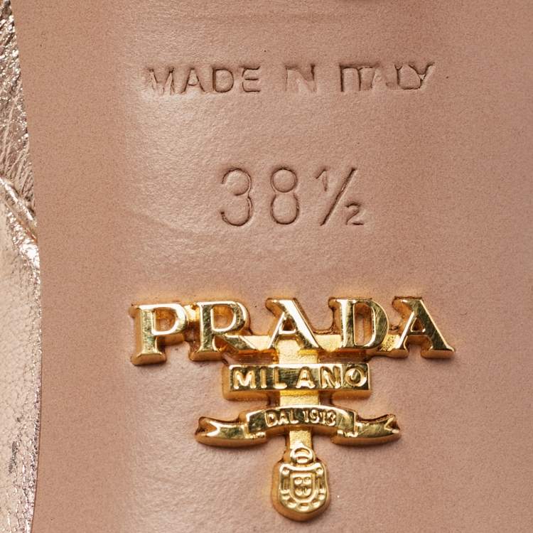 Pre Owned Prada Metallic Rose Pink Leather Strappy Slingback Sandals Size 38.5