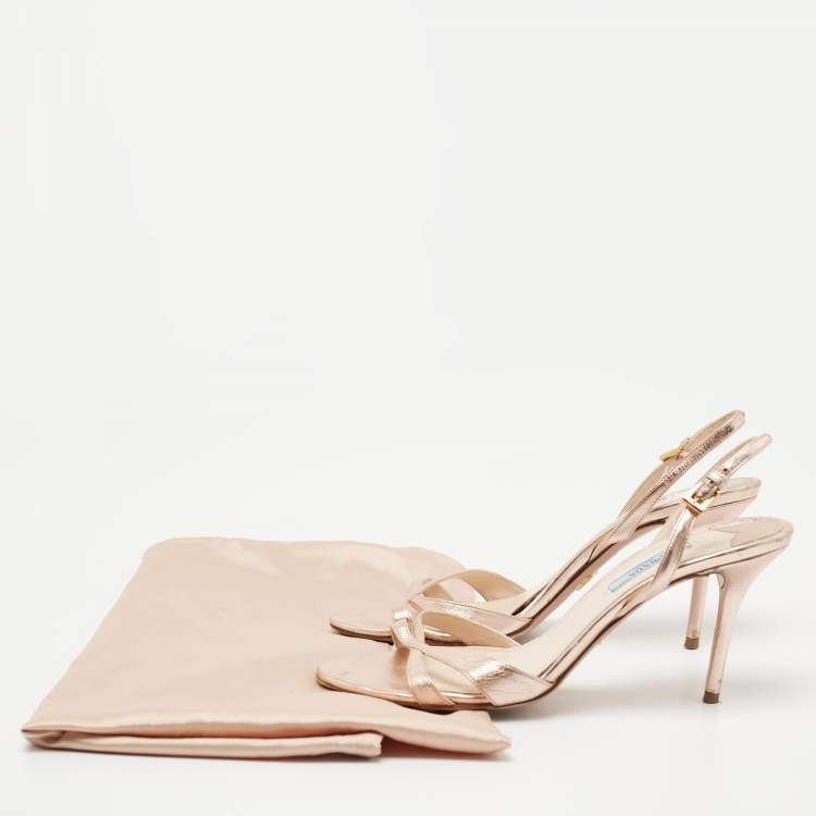 Pre Owned Prada Metallic Rose Pink Leather Strappy Slingback Sandals Size 38.5