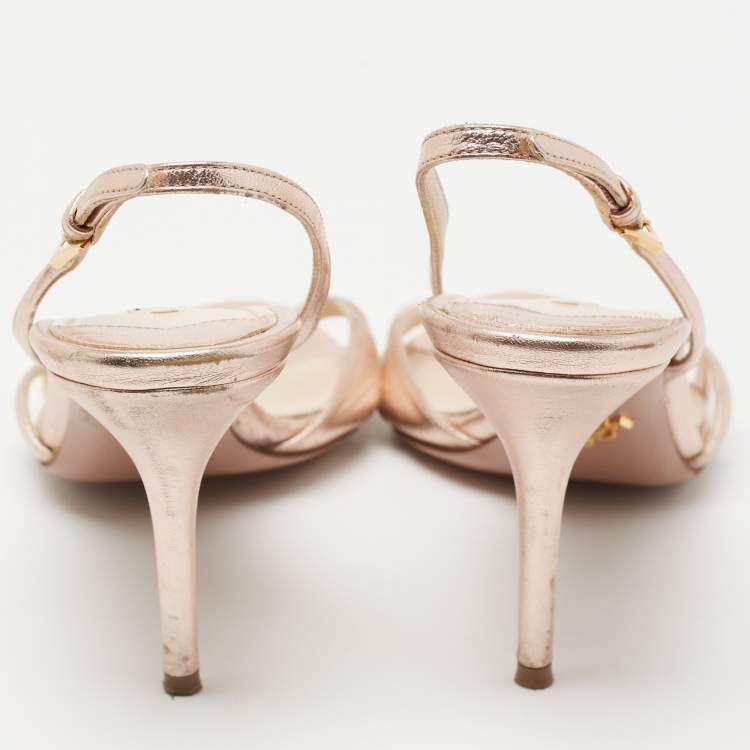 Pre Owned Prada Metallic Rose Pink Leather Strappy Slingback Sandals Size 38.5