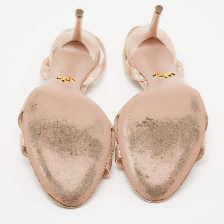 Pre Owned Prada Metallic Rose Pink Leather Strappy Slingback Sandals Size 38.5