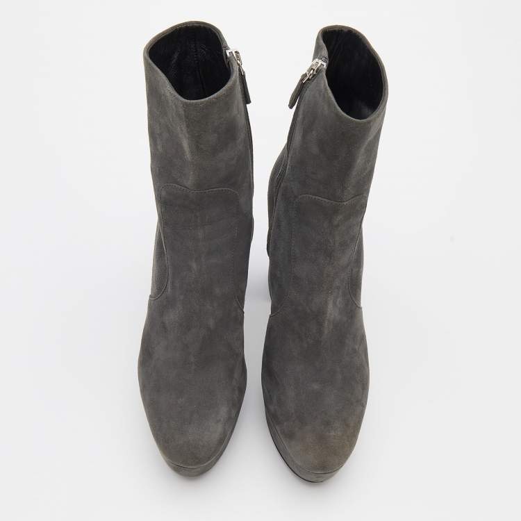 Pre Owned Prada Grey Suede Platform Ankle Boots Size 38