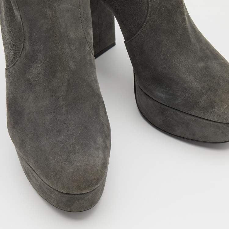 Pre Owned Prada Grey Suede Platform Ankle Boots Size 38