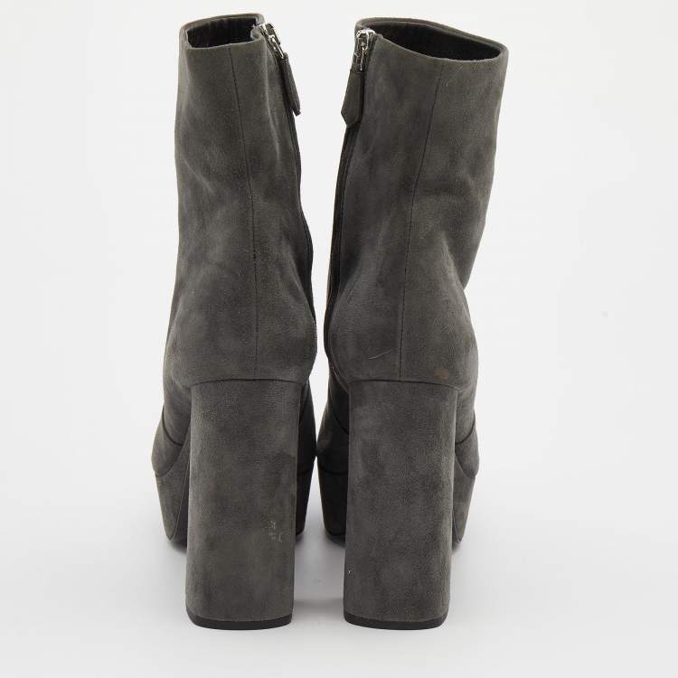 Pre Owned Prada Grey Suede Platform Ankle Boots Size 38