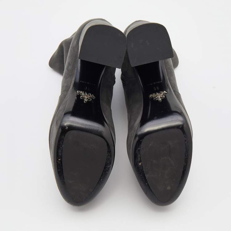 Pre Owned Prada Grey Suede Platform Ankle Boots Size 38