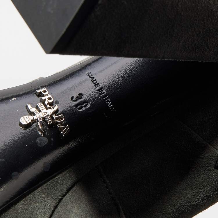 Pre Owned Prada Grey Suede Platform Ankle Boots Size 38