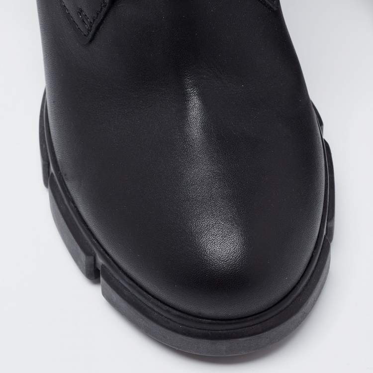 Pre Owned Prada Black/Orange Leather and Neoprene Neon Detail Lace up Ankle Boots Size 41