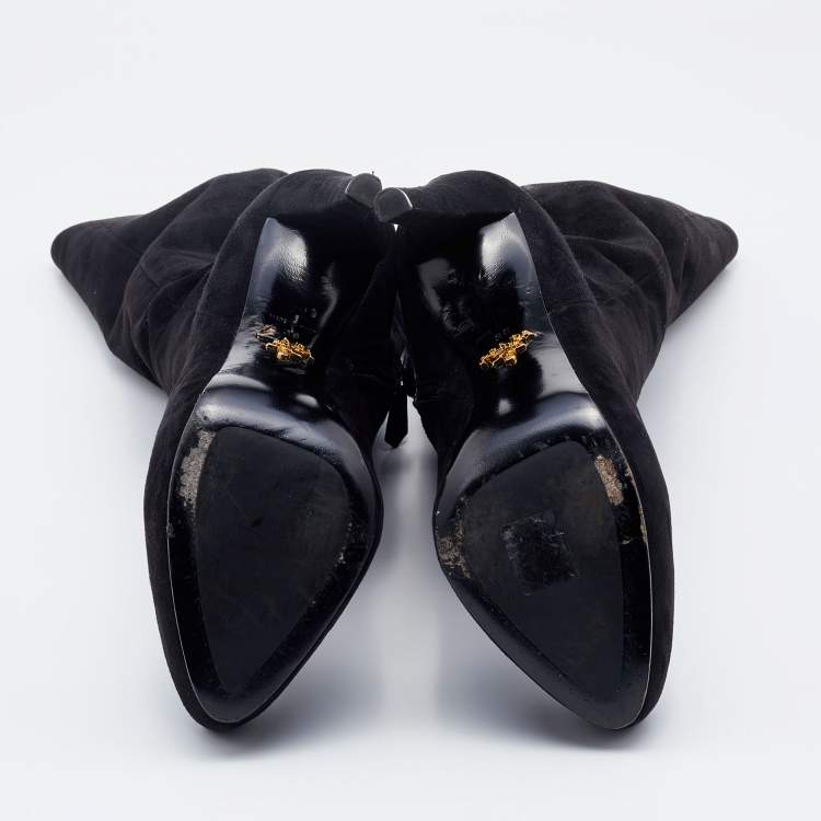 Pre Owned Prada Black Suede Platform Knee Length Boots Size 38