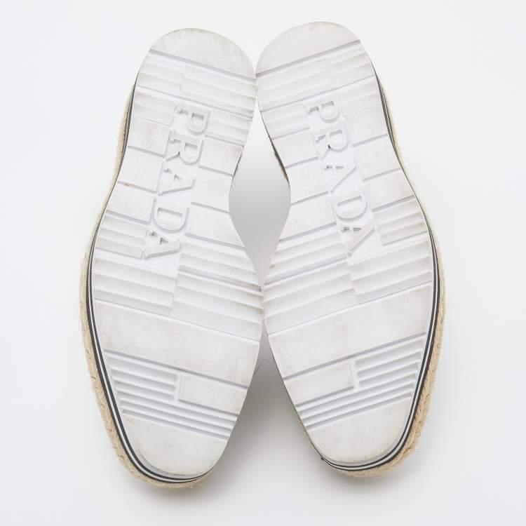 Pre Owned Prada Silver Brogue Leather Derby Espadrille Sneakers Size 36.5