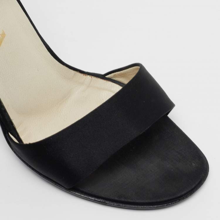 Pre Owned Prada Black Satin Ankle Strap Sandals Size 37.5