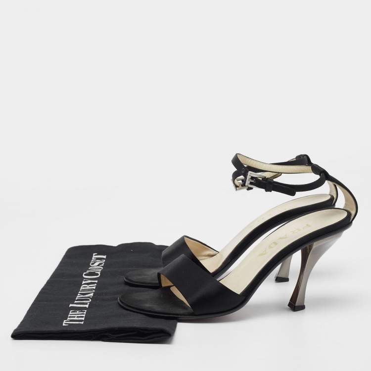 Pre Owned Prada Black Satin Ankle Strap Sandals Size 37.5