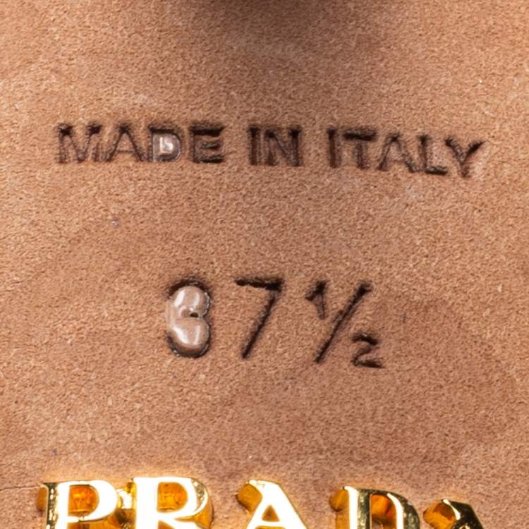 Pre Owned Prada Beige Patent Leather Studded T-Strap Sandals Size 37.5