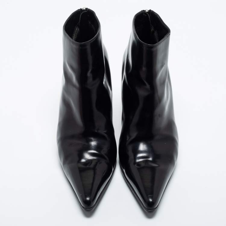 Pre Owned Prada Black Leather Ankle Length Boots Size 37.5