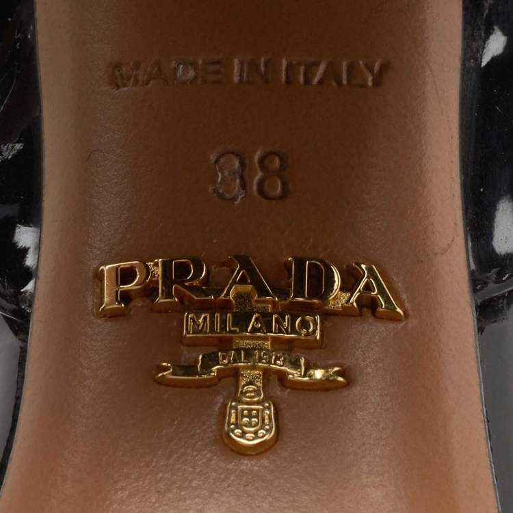 Pre Owned Prada Black Patent Leather Studded T-Bar Ankle Strap Sandals Size 38