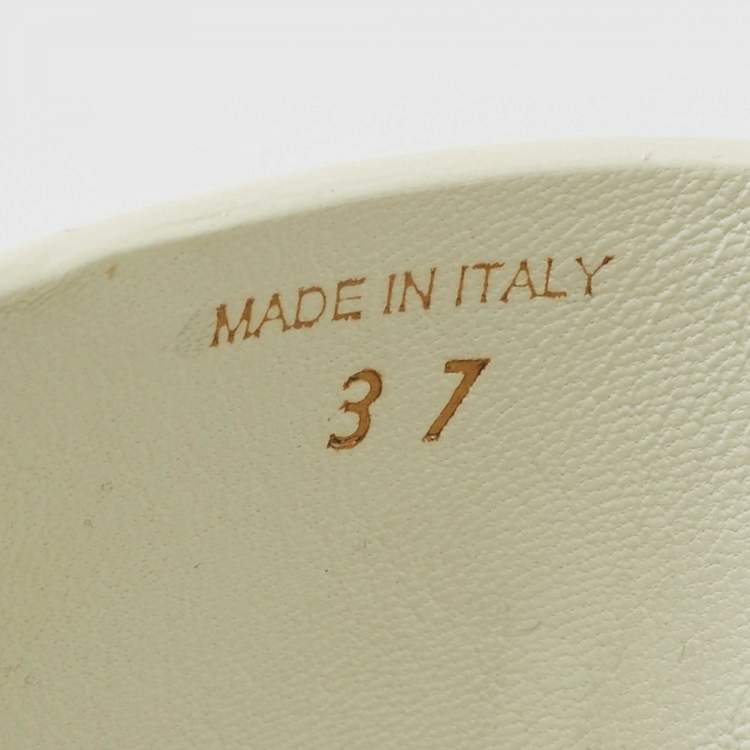 Pre Owned Prada White/Black Leather Ankle Strap Sandals Size 37