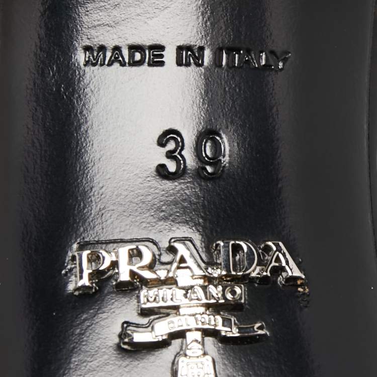 Pre Owned Prada Black Patent Leather and Logo Elastic Ankle Strap Sandals Size 39