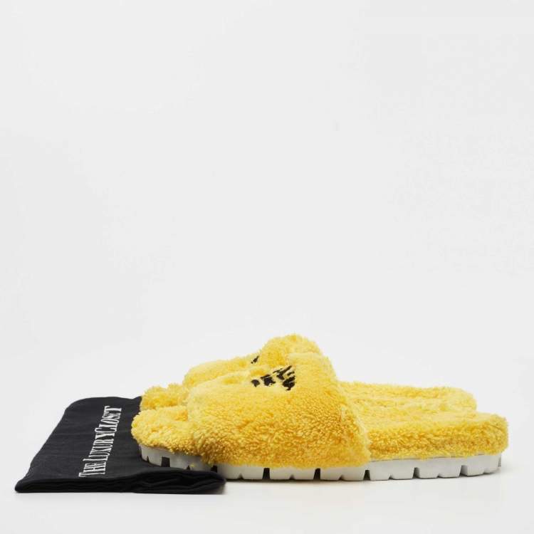Pre Owned Prada Yellow Logo Terry Fabric Slides Size 39