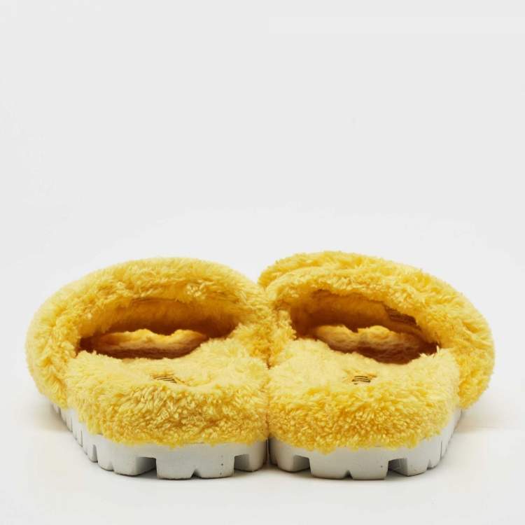 Pre Owned Prada Yellow Logo Terry Fabric Slides Size 39