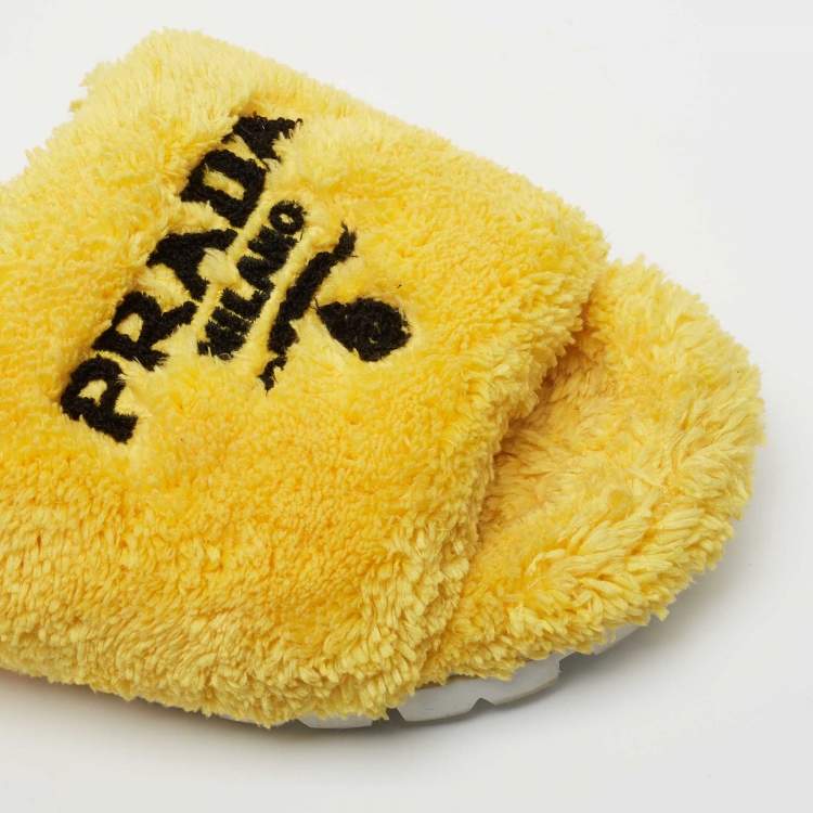 Pre Owned Prada Yellow Logo Terry Fabric Slides Size 39