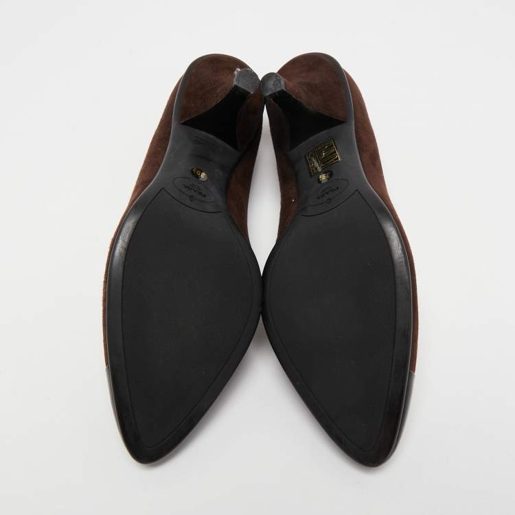 Pre Owned Prada Brown/Black Suede and Patent Leather Cap Toe Pumps Size 39.5