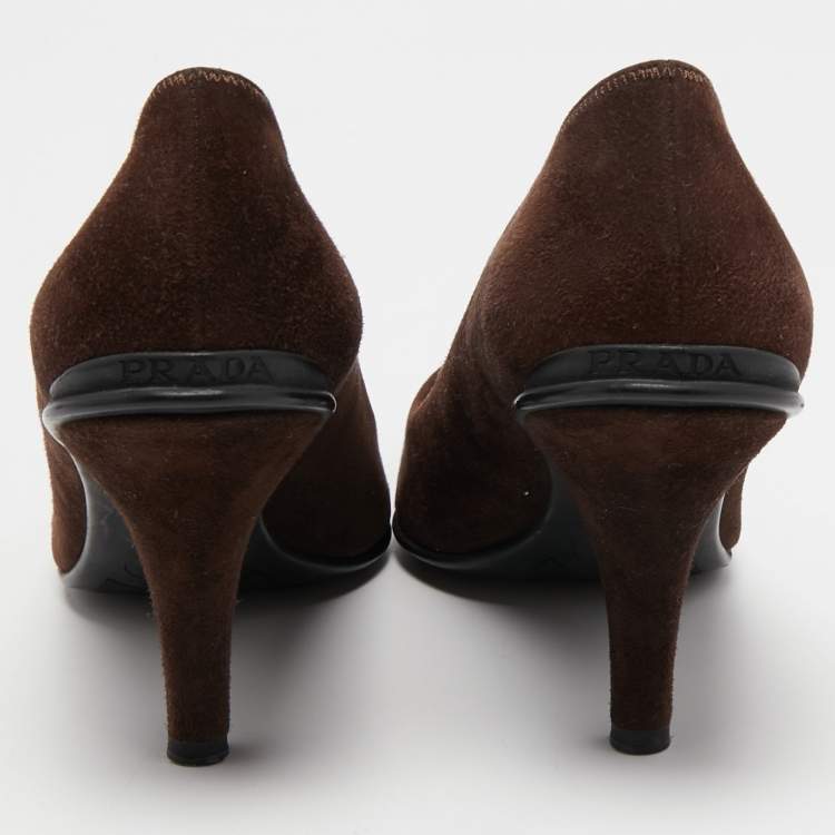 Pre Owned Prada Brown/Black Suede and Patent Leather Cap Toe Pumps Size 39.5