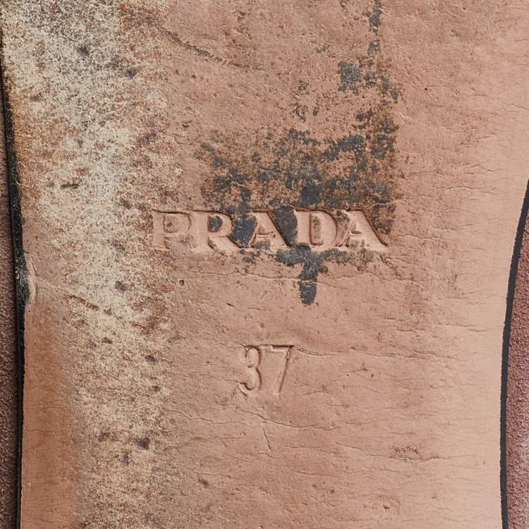 Pre Owned Prada Light Brown Suede Bow Smoking Slippers Size 37