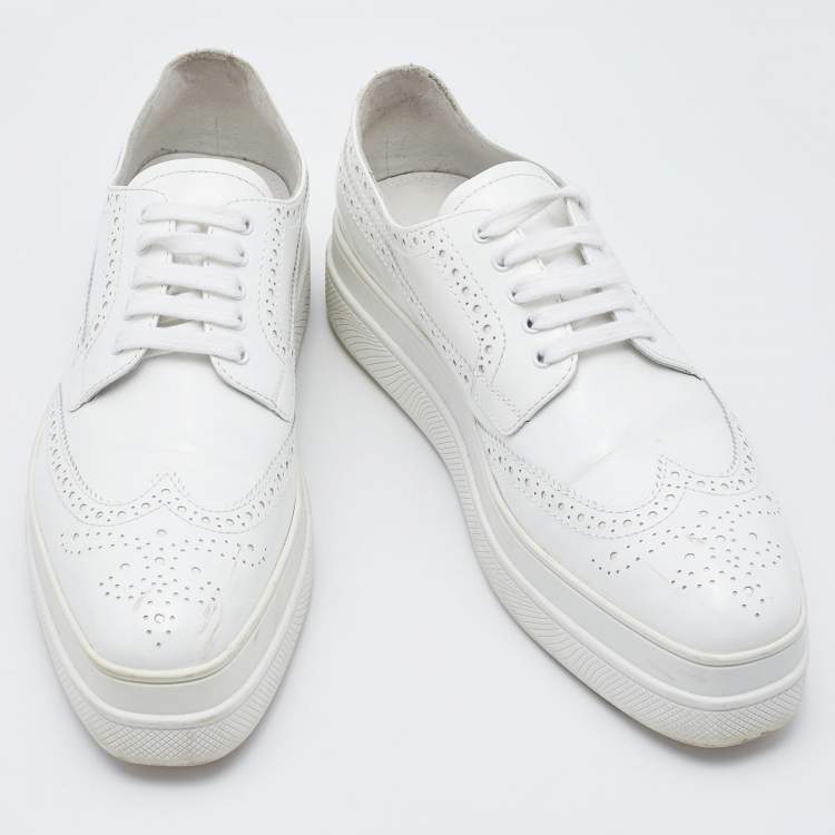 Pre Owned Prada White Brogue Leather Lace Up Derby Size 39