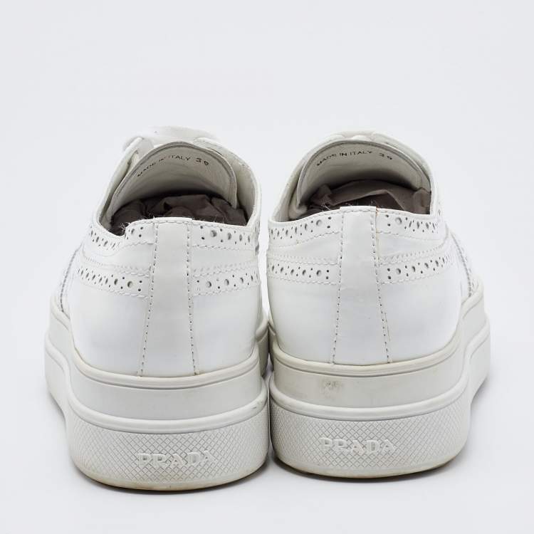 Pre Owned Prada White Brogue Leather Lace Up Derby Size 39