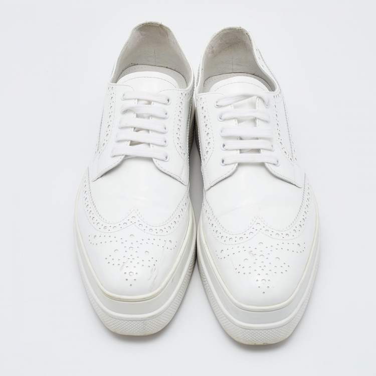 Pre Owned Prada White Brogue Leather Lace Up Derby Size 39