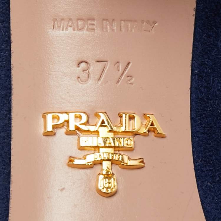 Pre Owned Prada Navy Blue Suede Hexagon Heel Pumps Size 37.5