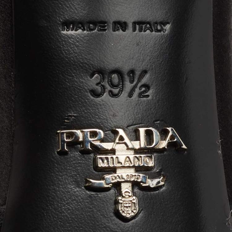 Pre Owned Prada Black Satin Crystal Embellished Logo Slide Sandals Size 39.5