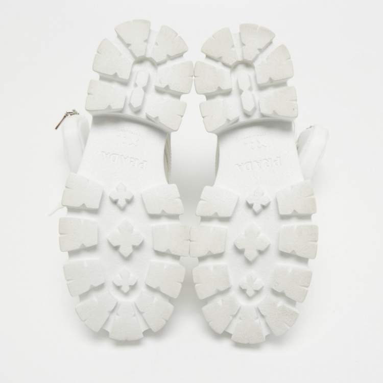 Pre Owned Prada White Leather and Nylon Monolith Combat Boots Size 38