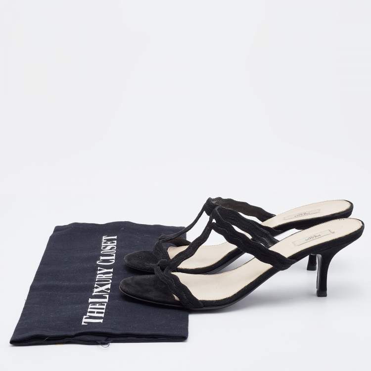 Pre Owned Prada Black Suede Slide Sandals Size 37