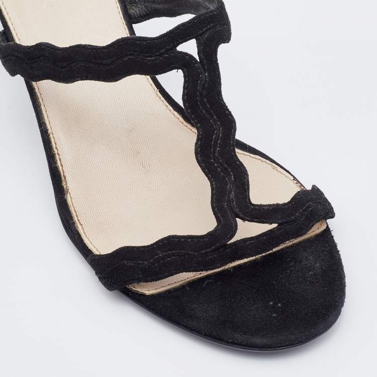 Pre Owned Prada Black Suede Slide Sandals Size 37