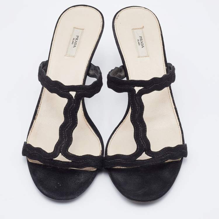 Pre Owned Prada Black Suede Slide Sandals Size 37