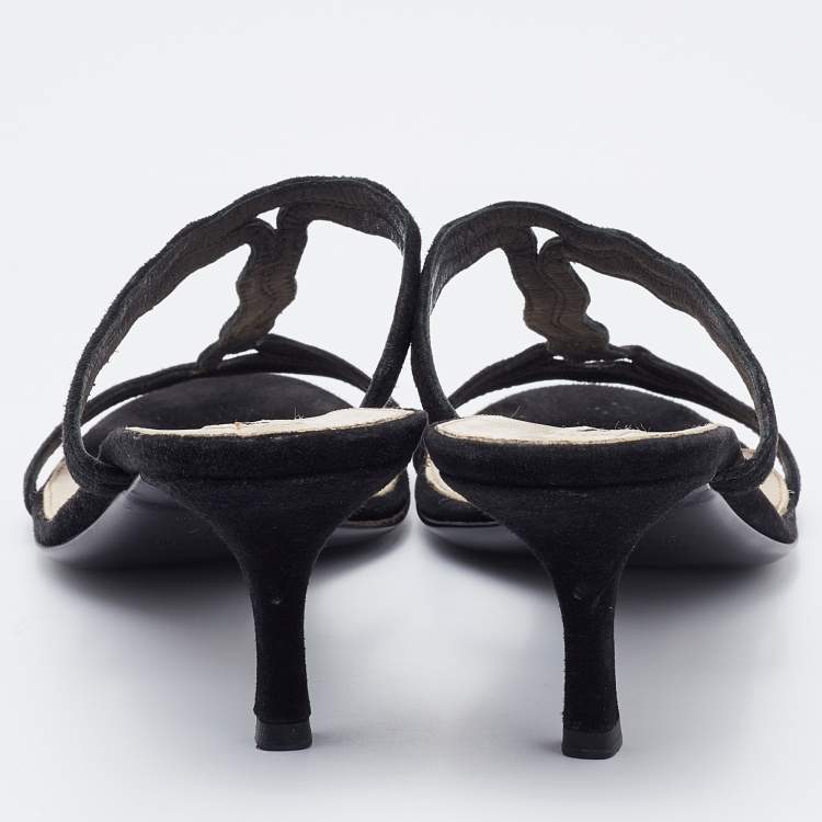 Pre Owned Prada Black Suede Slide Sandals Size 37