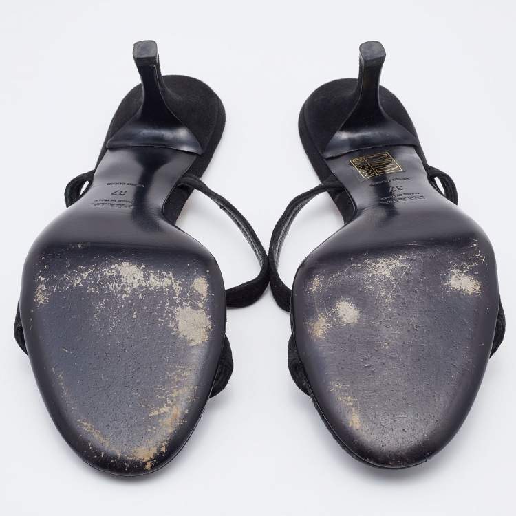 Pre Owned Prada Black Suede Slide Sandals Size 37