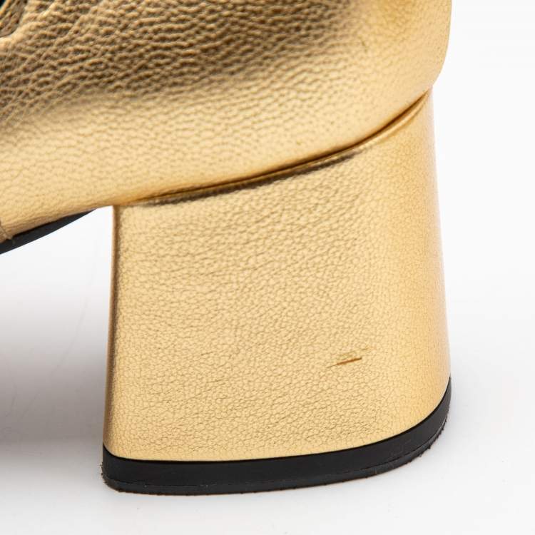 Pre Owned Prada Gold Leather Ankle Boots Size 39