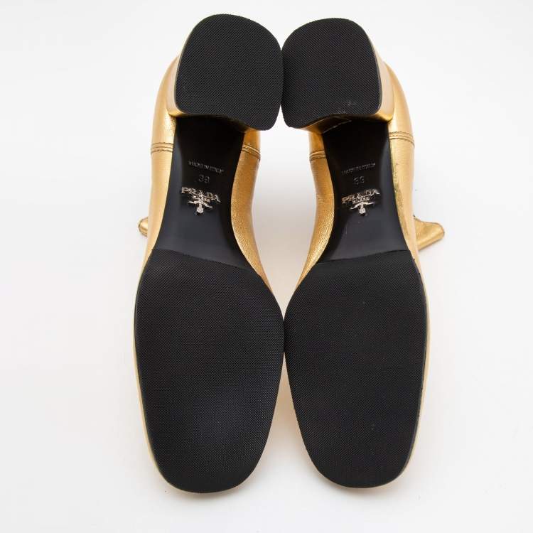 Pre Owned Prada Gold Leather Ankle Boots Size 39