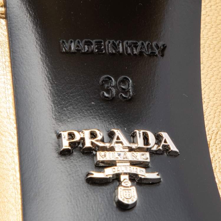 Pre Owned Prada Gold Leather Ankle Boots Size 39